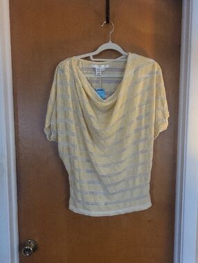Max Studio Yellow and White Striped Cowl-Neck Top